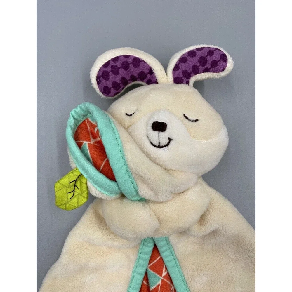 B Cuddly Bunny Rabbit‎ Plush Lovey Baby Security Blanket Orange Aqua Triangles